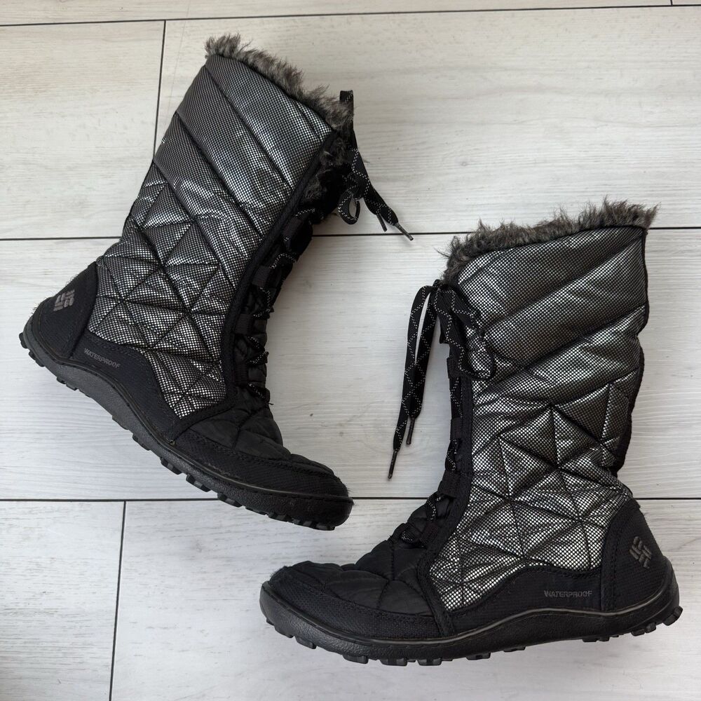 Columbia Shoe Omni-Grip 200 Grams Women 8 Snow Boots Waterproof Black Faux Fur